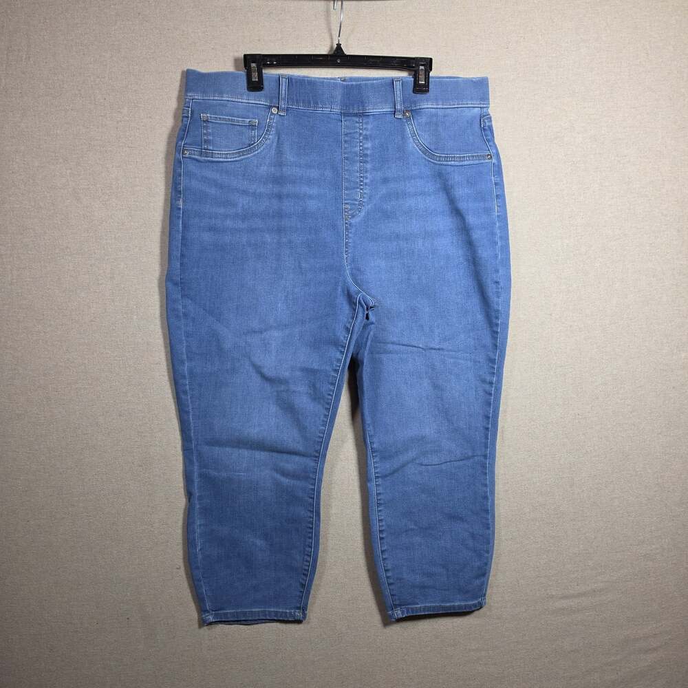 Time and Tru Pull-On Capri Jeans Womens Blue Medium wash Slim High Straight 20W